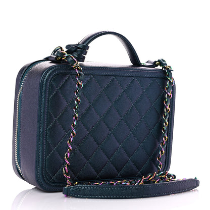 Chanel Iridescent Caviar Quilted Medium CC Filigree Vanity Case Dark Turquoise 3 of 11