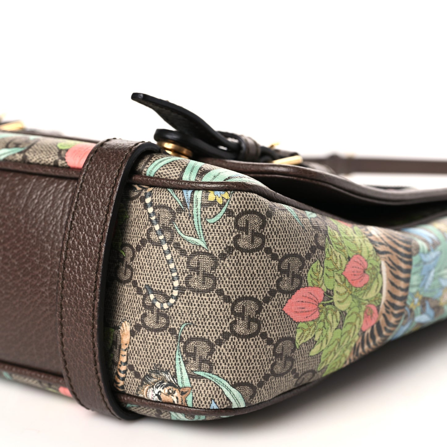 GG Supreme Monogram Tiger Savanah Textured Dollar Calfskin Retro Interlocking G Flap Messenger Bag Beige Ebony Multicolor New Acero