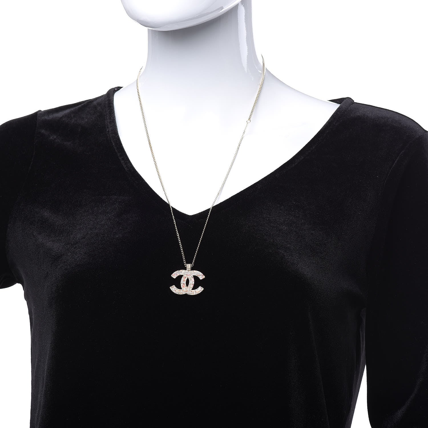 Chanel Crystal Pearl Tweed Effect CC Necklace Gold 2 of 5