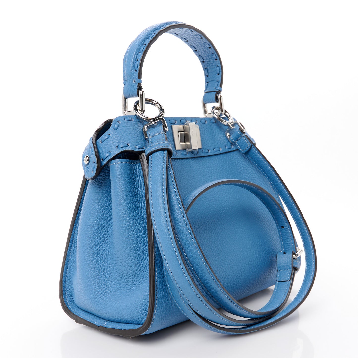 Vitello Granato Camoscio Selleria Macro Stitchings Mini Peekaboo Iconic Satchel Argento Blue