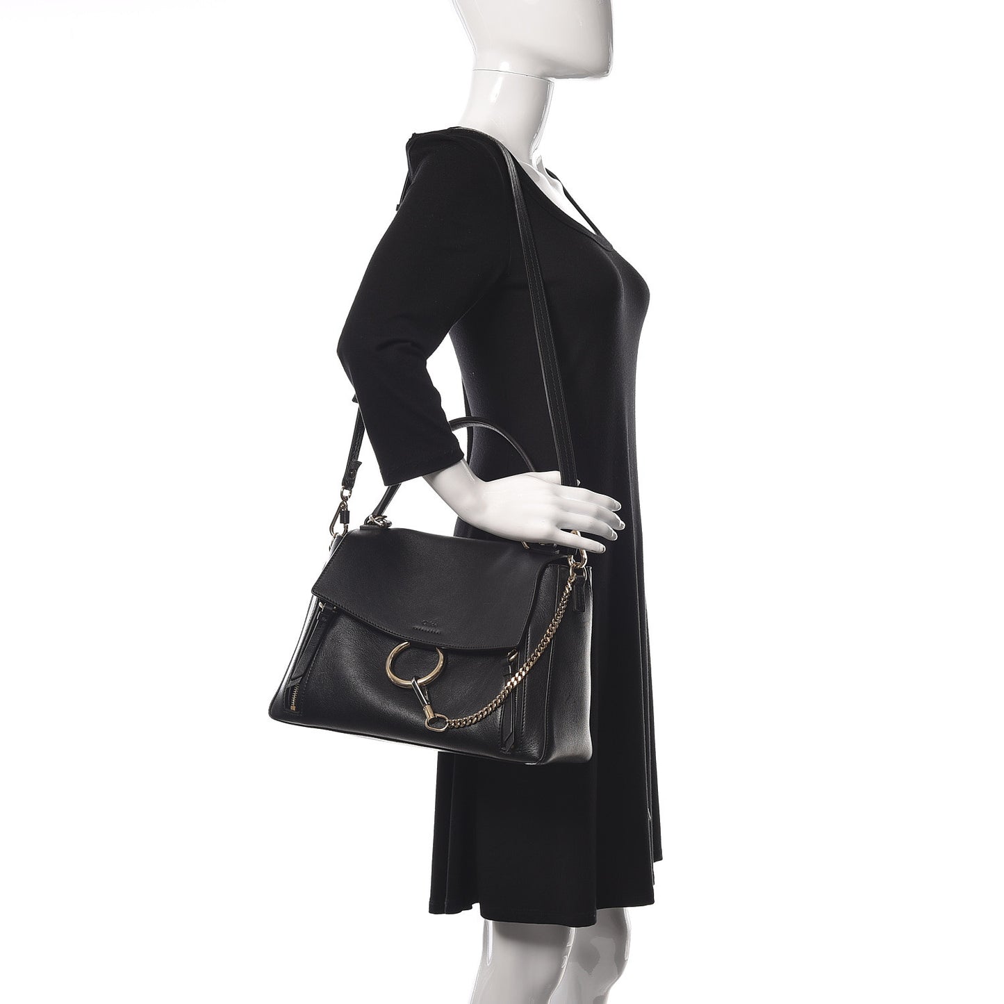 Calfskin Medium Faye Day Shoulder Bag Black