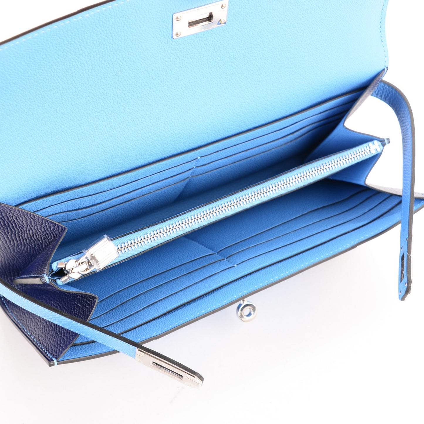 Epsom Kelly Longue Flag Wallet Bleu Paradis Bleu Saphir