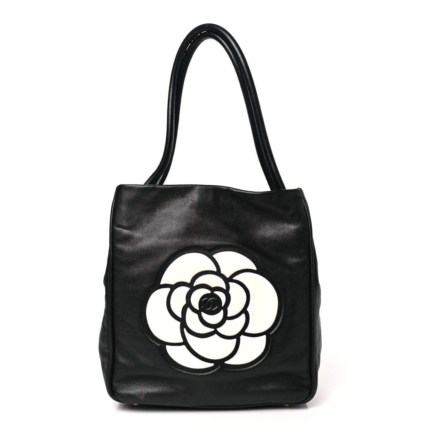 Lambskin Camellia Tote Black