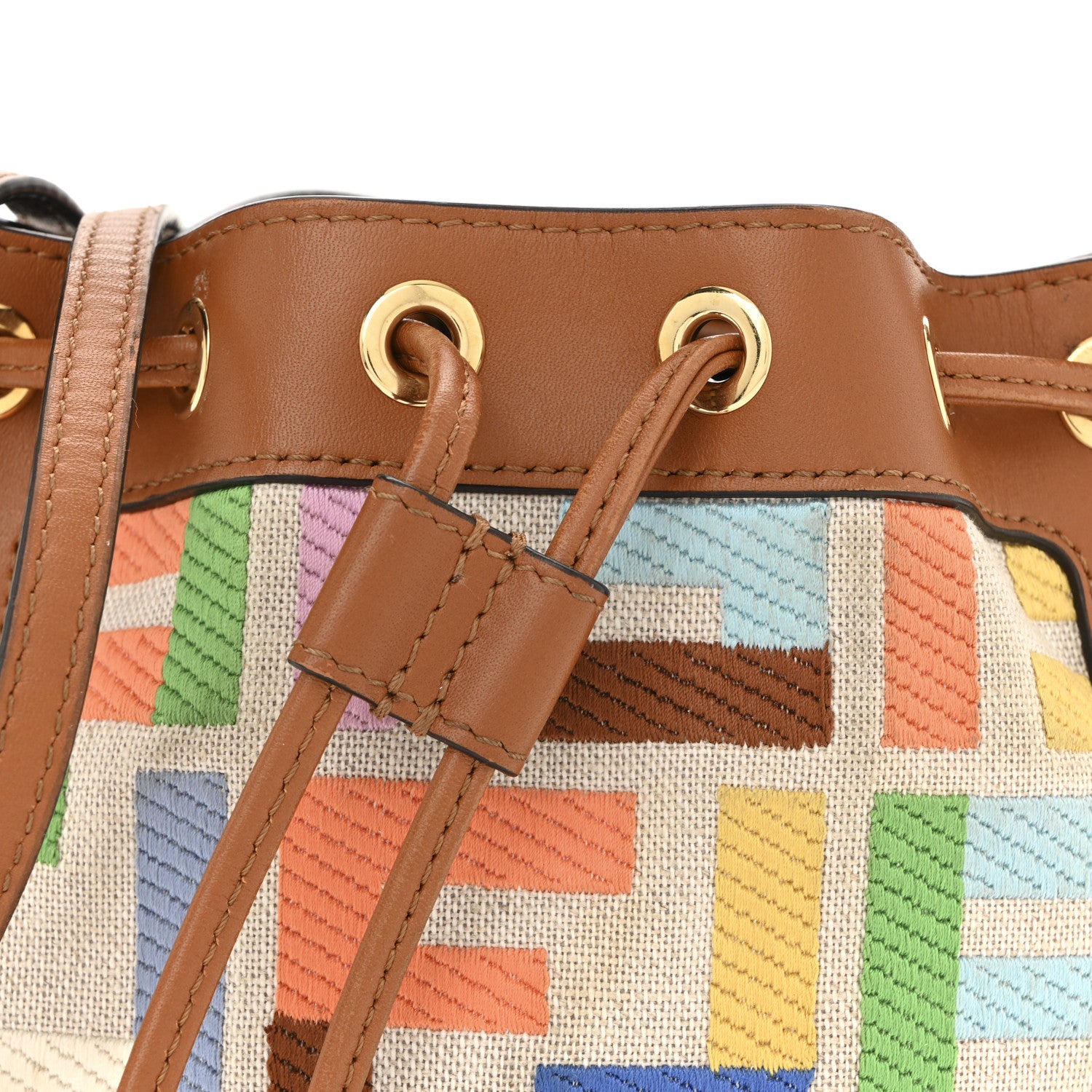 Fendi Kuban Canvas Vitello King F is Fendi FF Embroidered Mini Mon Tresor Bucket Bag Multicolor Cuoio 8 of 13