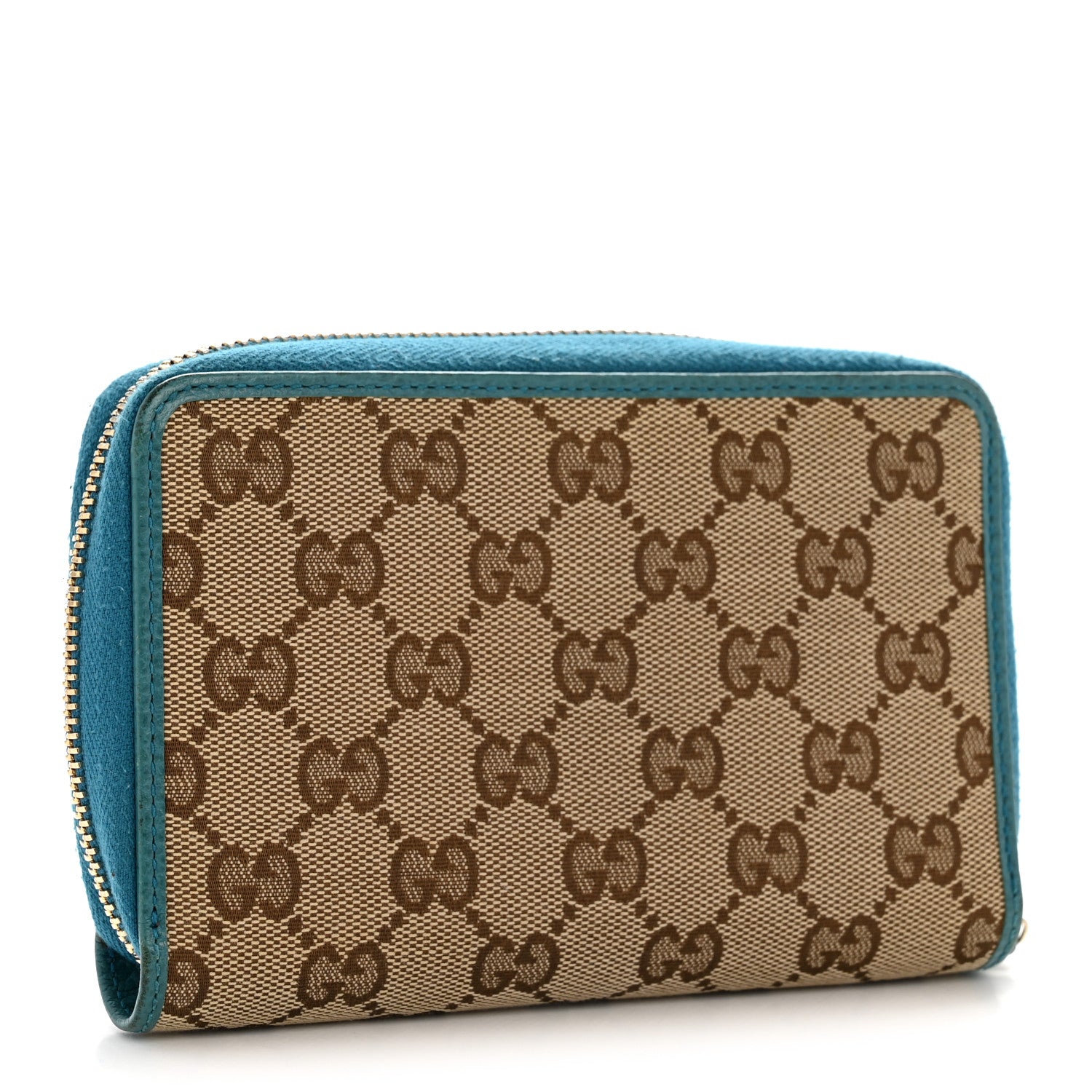 Gucci Monogram Dollar Calfskin Zip Around Compact Wallet Beige Ebony Deep Cobalt 3 of 9