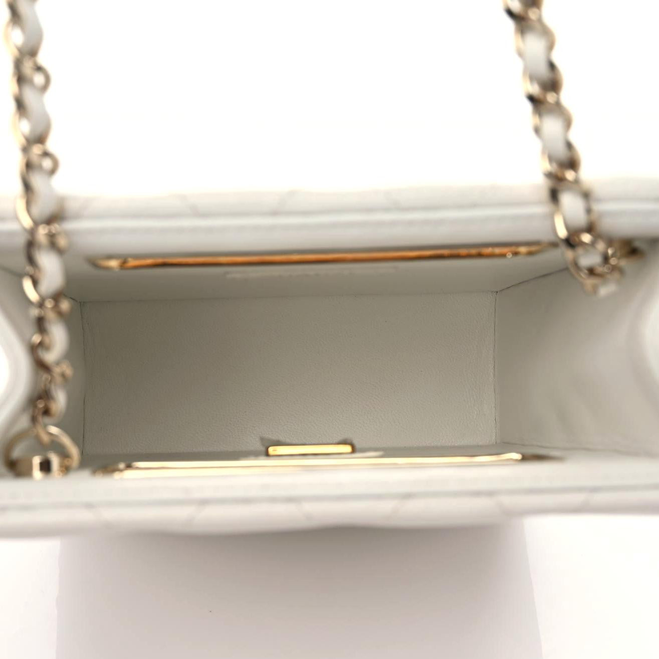 Calfskin Quilted Flat Handle Bag White