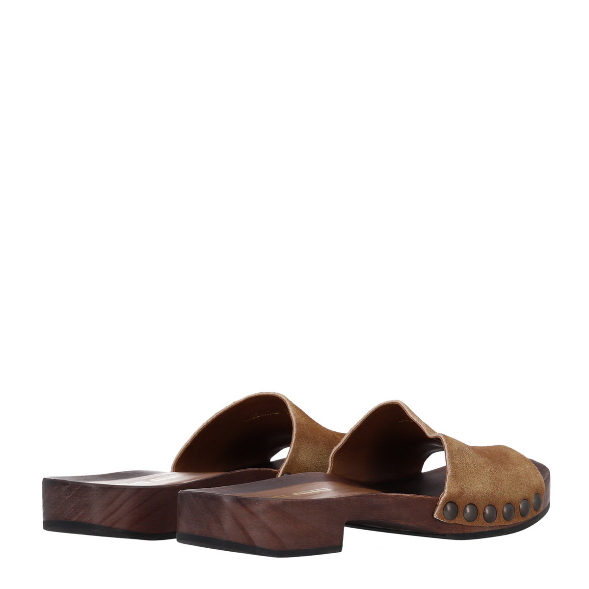 Miu Miu Suede Logo Slide Clogs 36 Cannella 5 of 10
