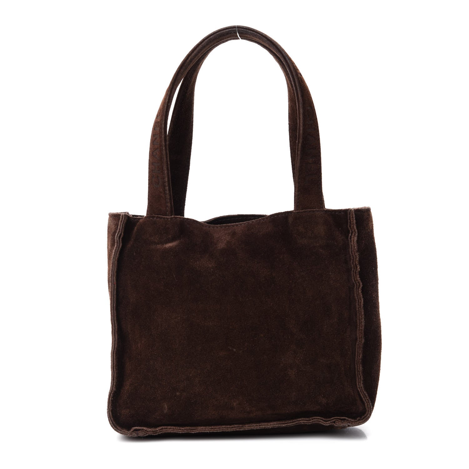 Chanel Suede Logo Tote Brown 1 of 10