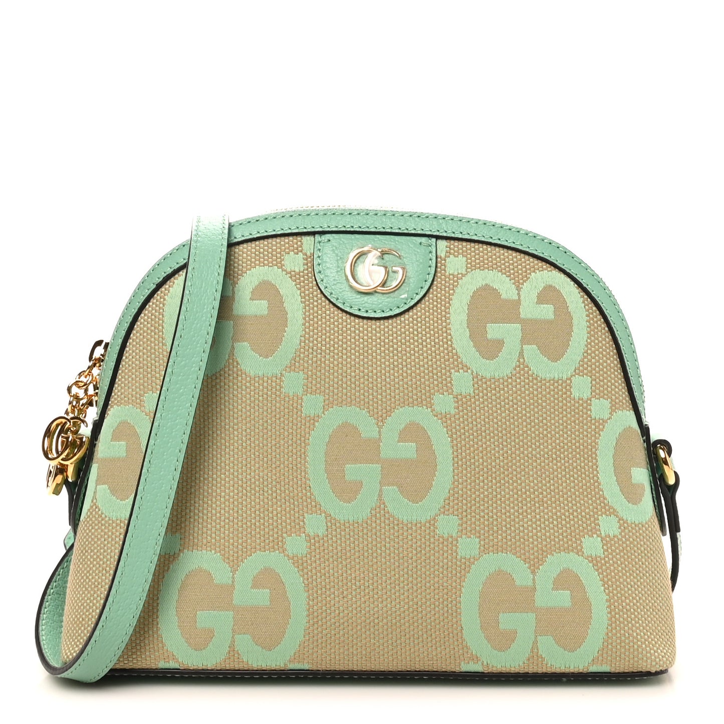 Monogram Jumbo GG Textured Dollar Calfskin Small Ophidia Dome Shoulder Bag Beige Pepperlight Mint