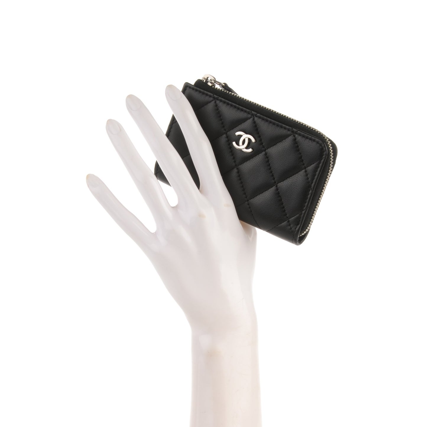 Lambskin Quilted Key Holder Case Black