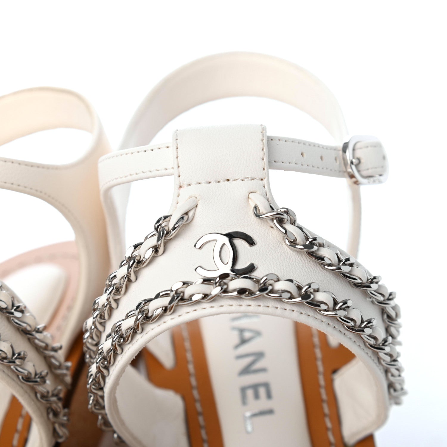 Chanel Lambskin Quilted Chain Wedge Sandals 36 White 9 of 9