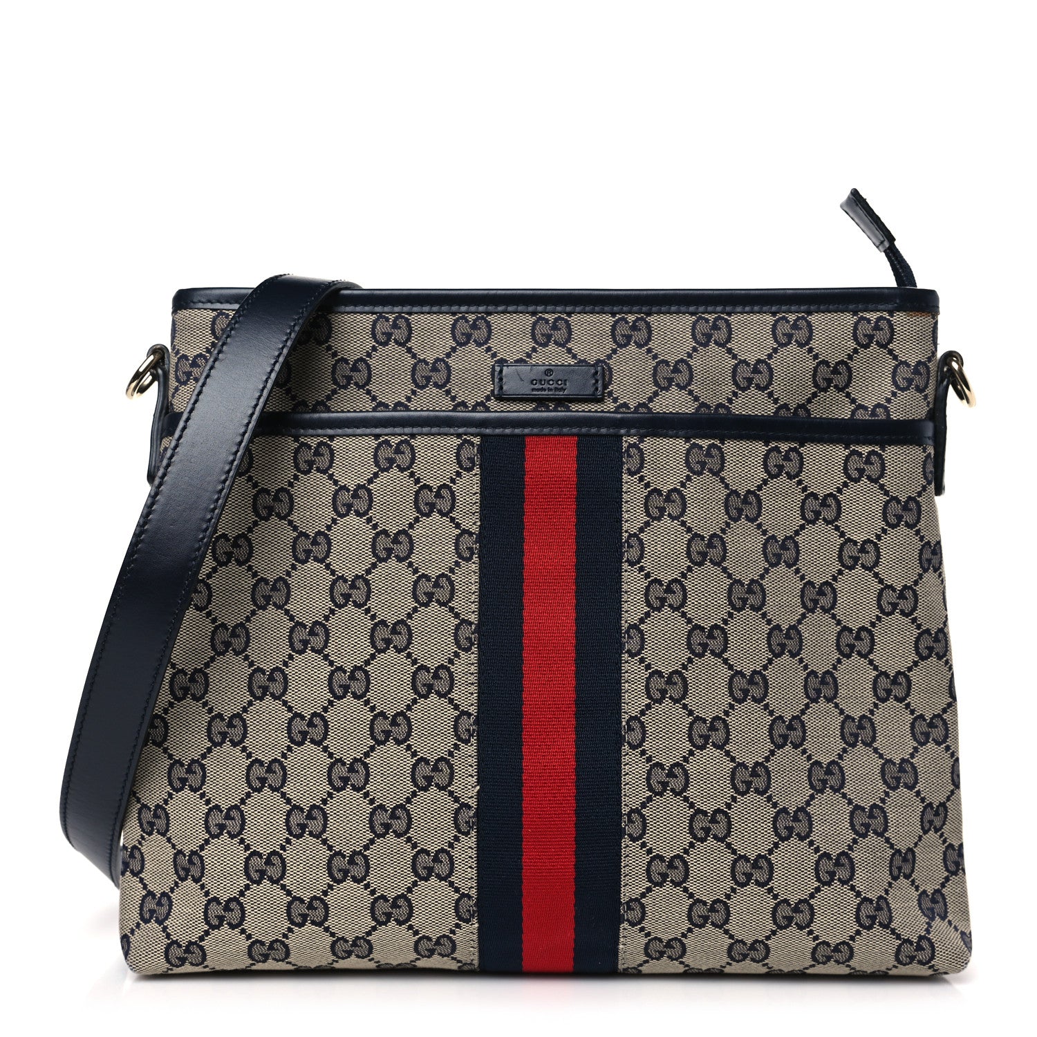 Gucci GG Supreme Monogram Web Flat Messenger Bag Navy 1 of 9