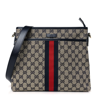 Gucci GG Supreme Monogram Web Flat Messenger Bag Navy 1 of 9