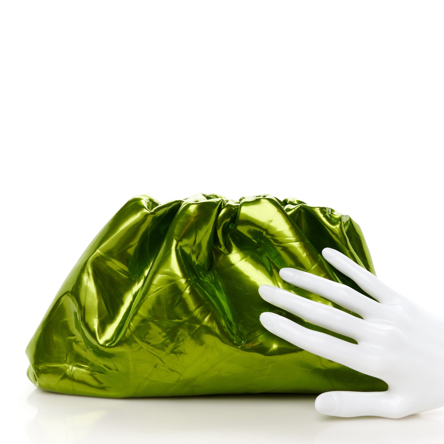 Metallic Crushed Calfskin Teen Pouch Chlorophyll