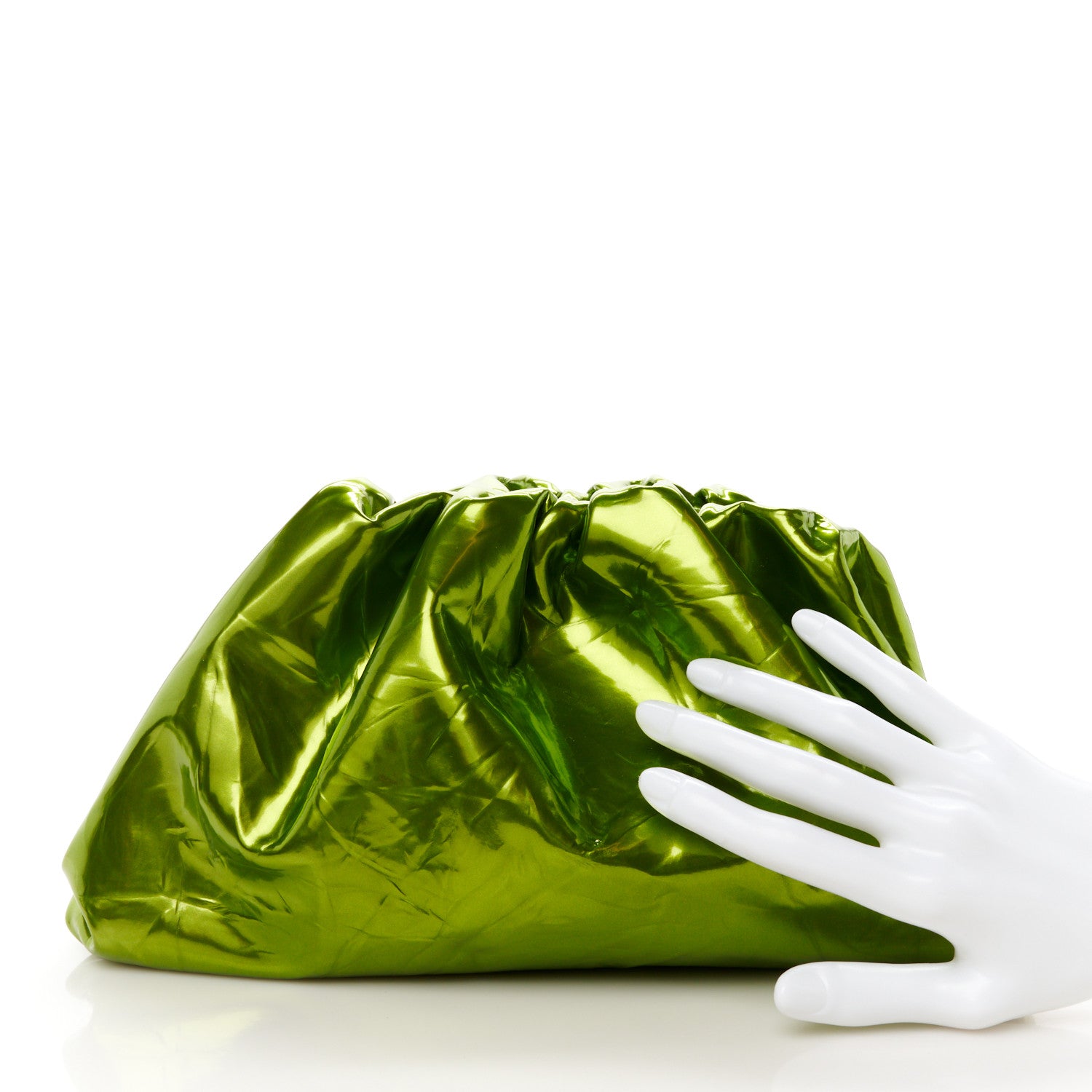 Bottega Veneta Metallic Crushed Calfskin Teen Pouch Chlorophyll 2 of 9