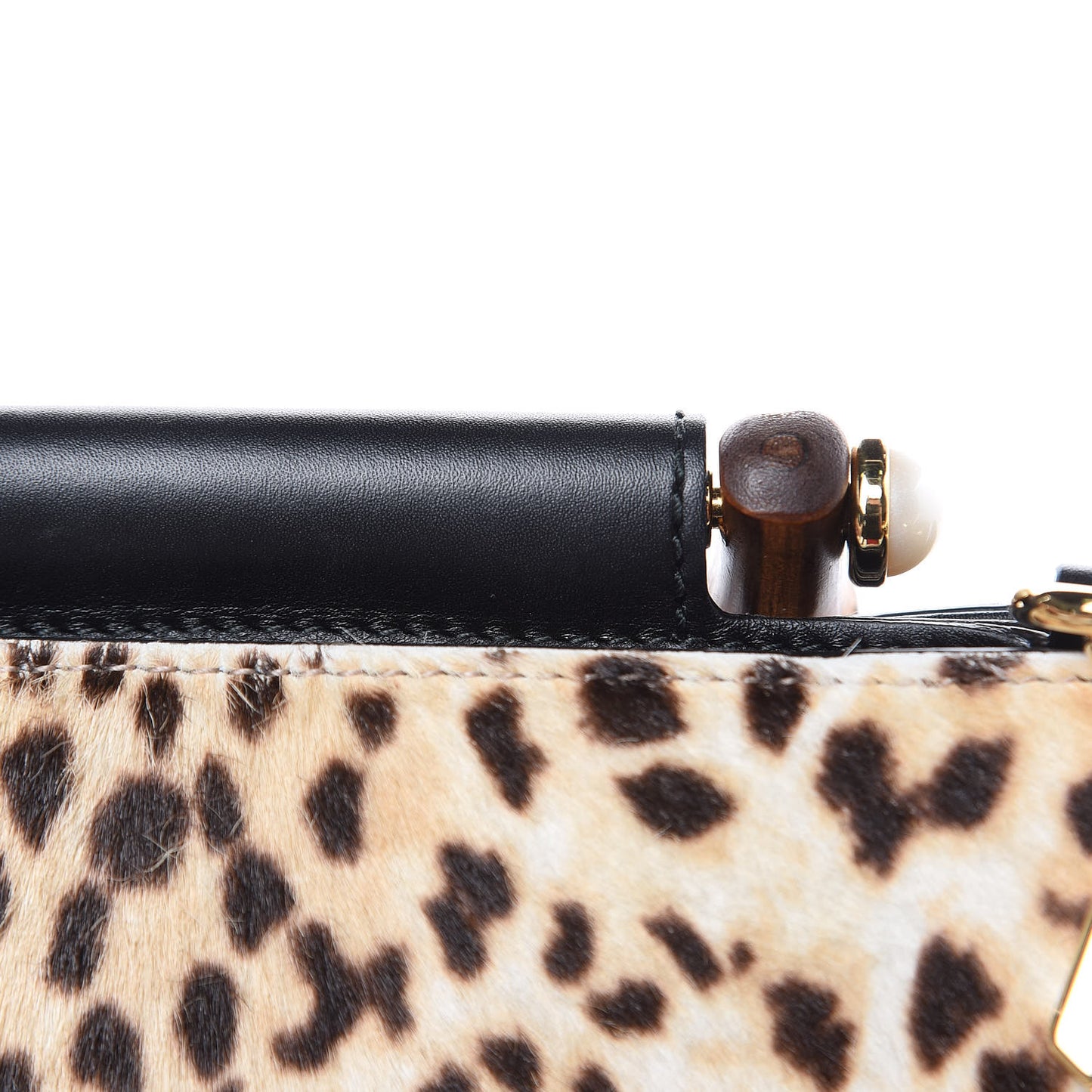 Calf Hair Bamboo Web Leopard Print Mini Nymphaea Top Handle Bag