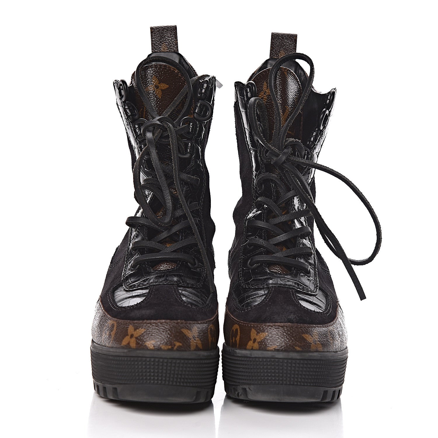 Louis Vuitton Suede Calfskin Monogram Laureate Platform Desert Boots 37 Black 2 of 12