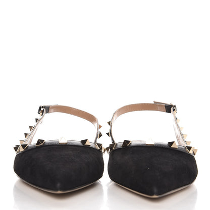 Valentino Garavani Suede Rockstud Slingback Flats 41 Black 2 of 9