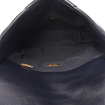 Chanel Shiny Goatskin Quilted Maxi 19 Flap Navy Blue 4 of 11