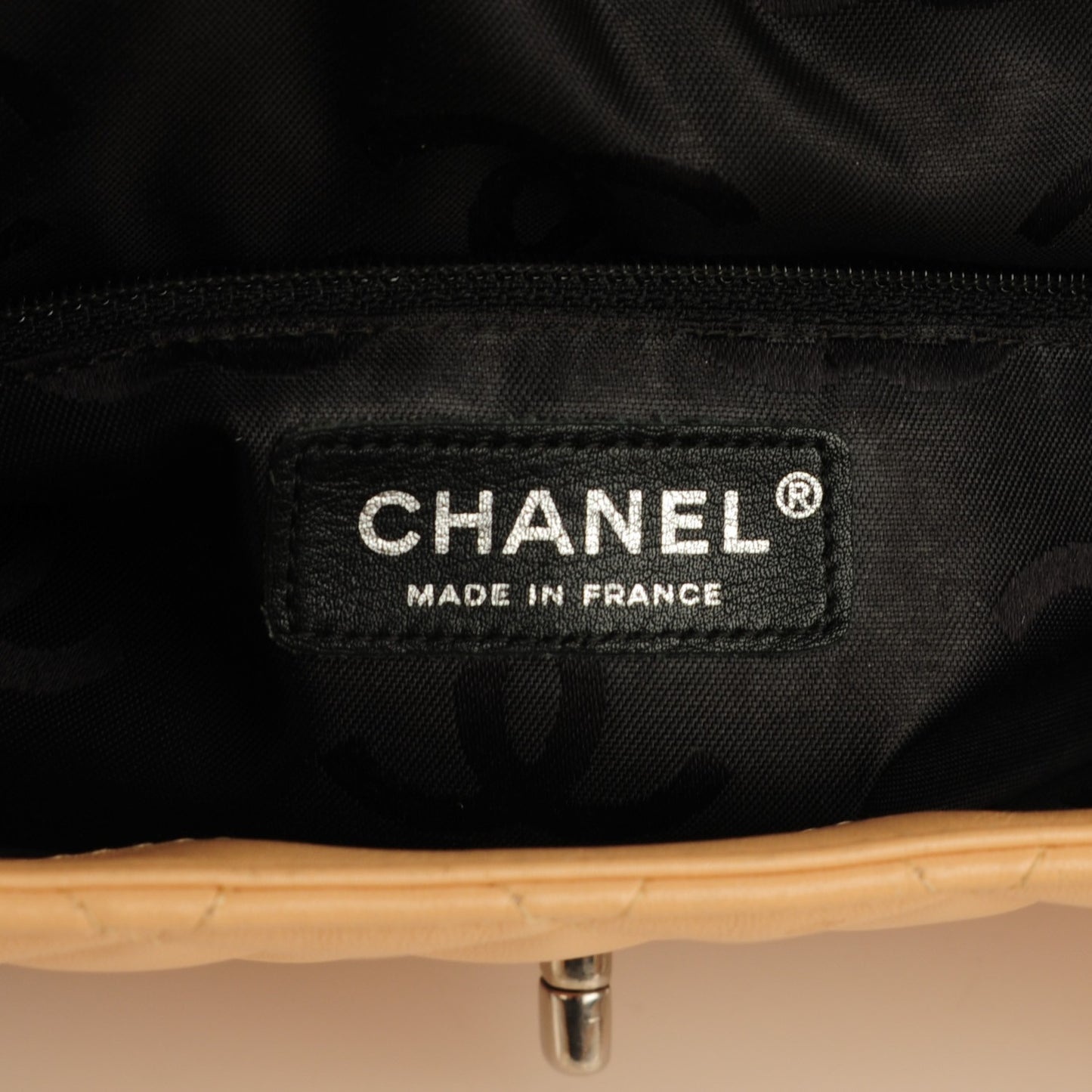 Calfskin Quilted Large Cambon Flap Beige Black