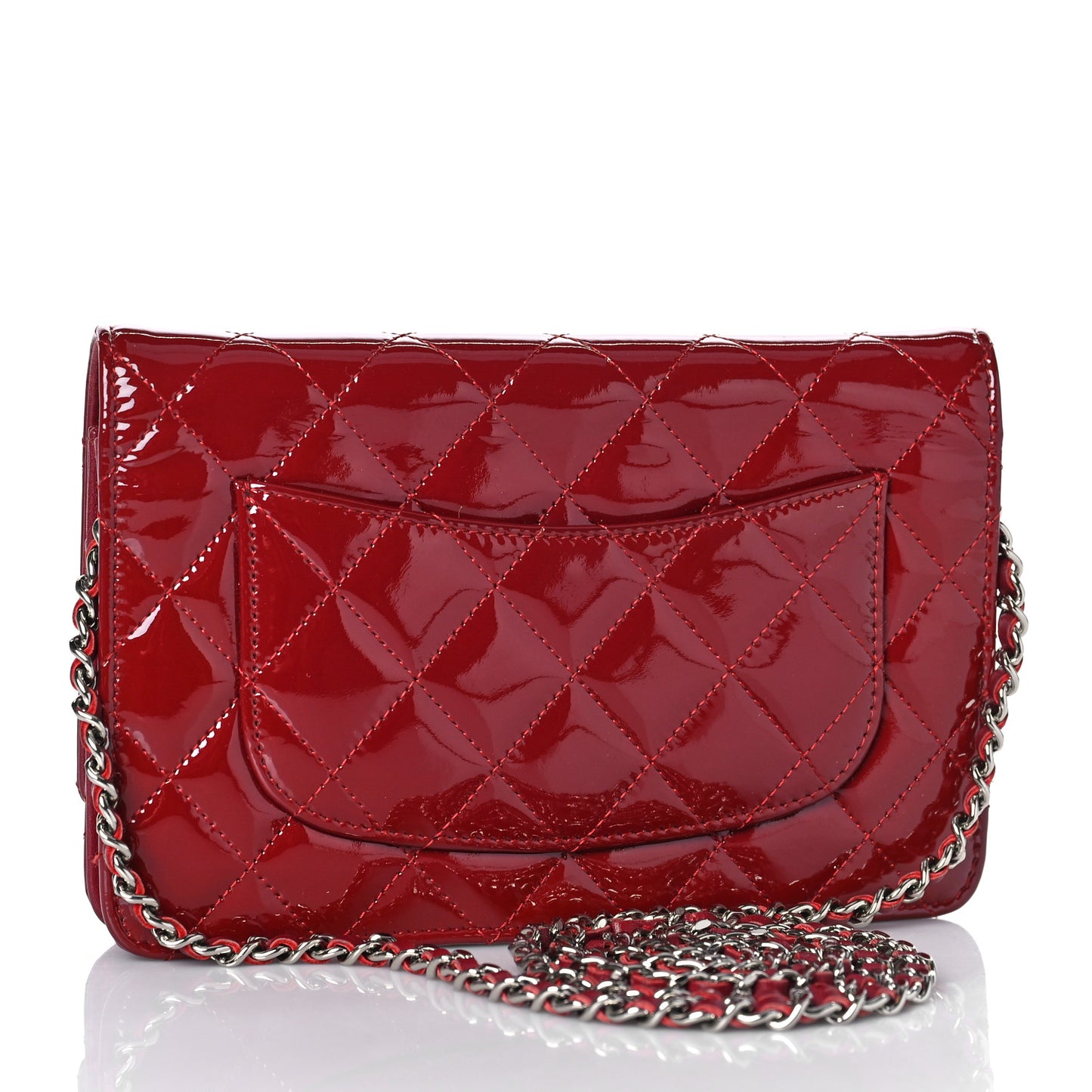 Patent Quilted Wallet On Chain WOC Red
