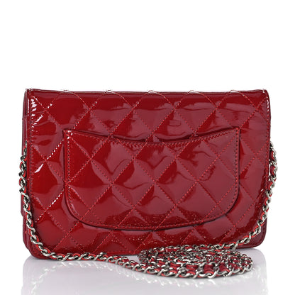 Chanel Patent Quilted Wallet On Chain WOC Red 3 of 12