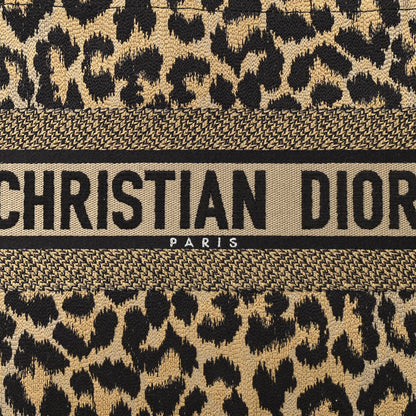 Christian Dior Canvas Mizza Embroidered Medium Leopard Book Tote Beige 8 of 14