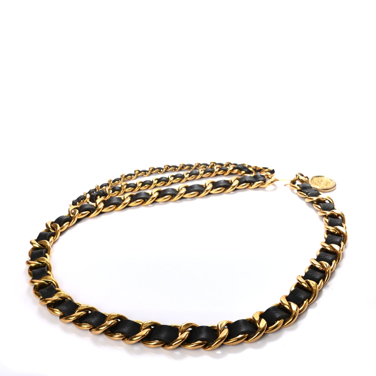 Lambskin Chain CC Medallion Belt Black Gold
