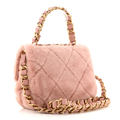 Chanel Shearling Lambskin Quilted Small Chain Top Handle Flap Pink 3 of 10