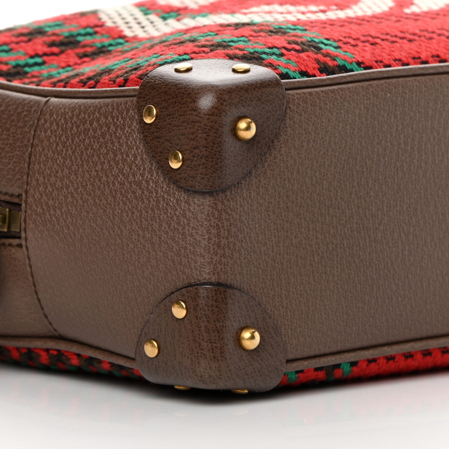 Gucci Cotton Wool Textured Calfskin Houndstooth Woven Square Messenger Bag Red Green Ivory Multicolor New Acero 9 of 11