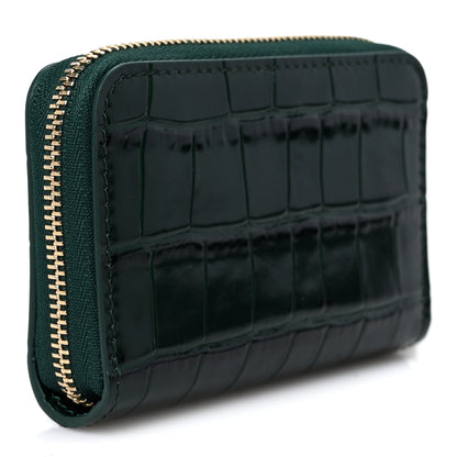 Chanel Calfskin Crocodile Embossed Crococo Zip Coin Purse Emerald 3 of 9