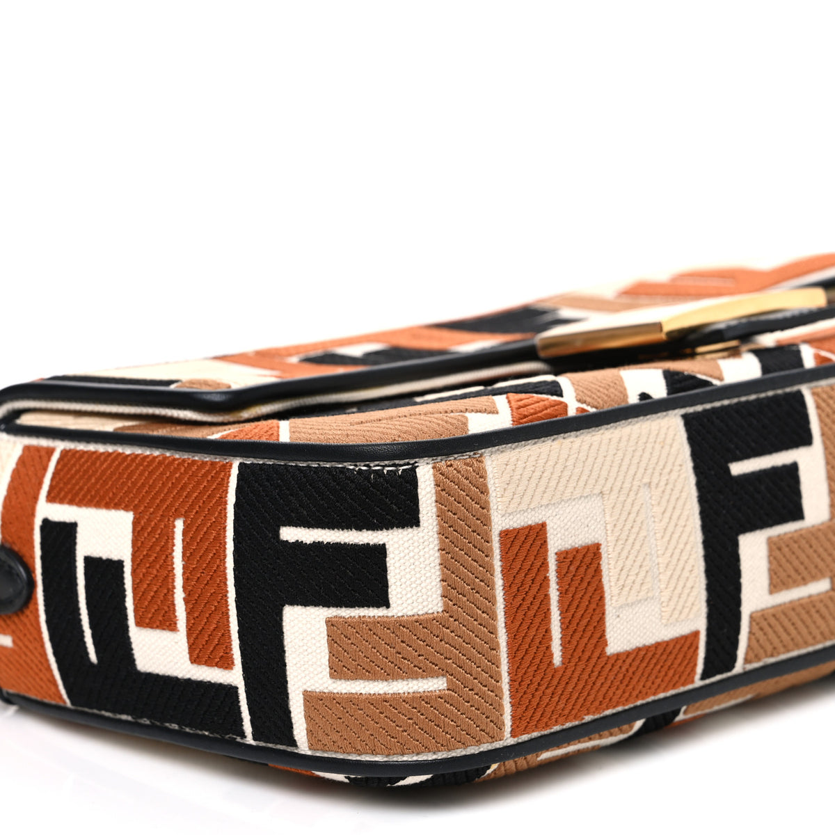 Canvas Vitello Seta FF Embroidered Baguette Brandy Black