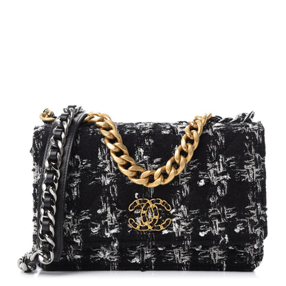 Chanel Tweed Quilted Chanel 19 Wallet On Chain WOC Black Silver Ecru 1 of 12