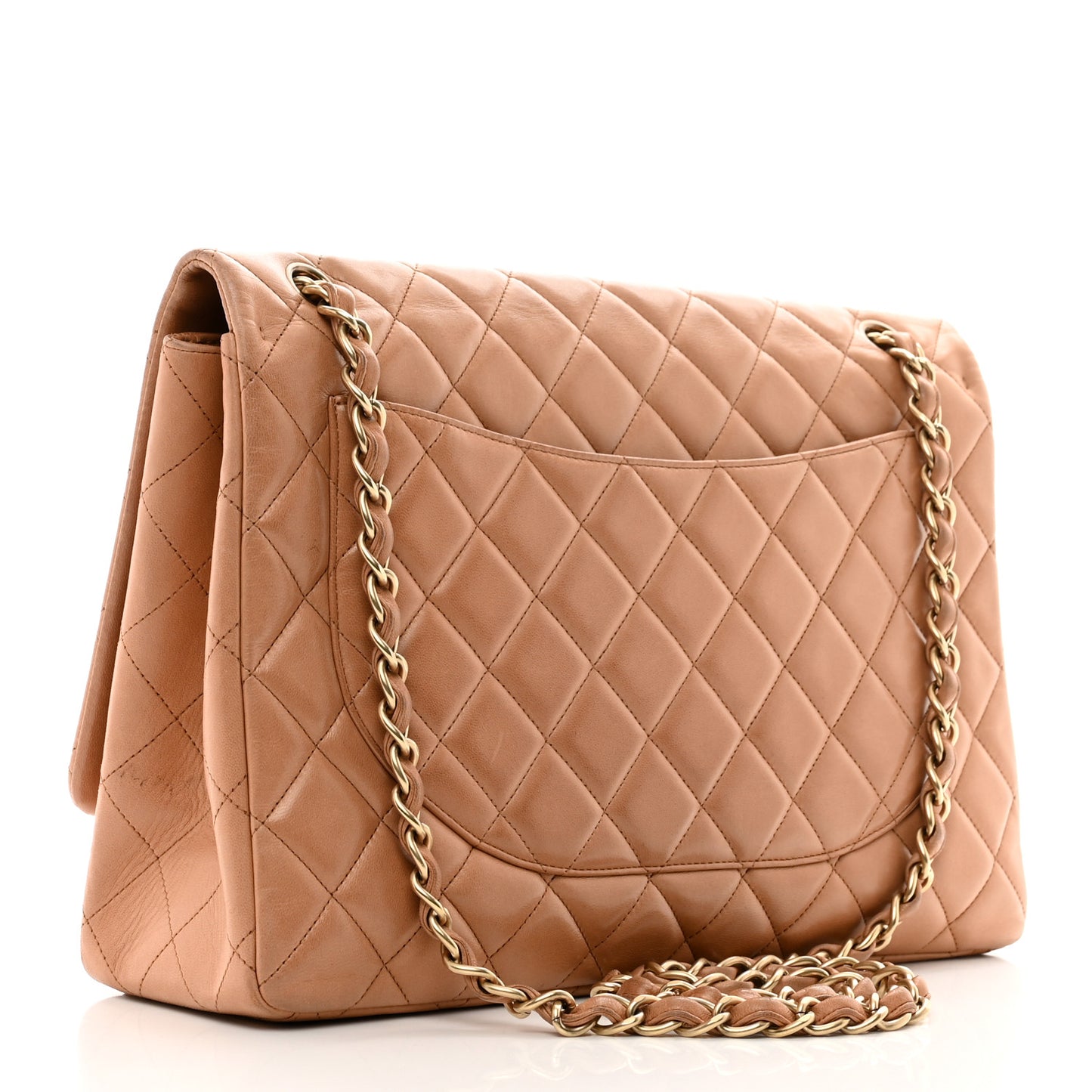 Lambskin Quilted Maxi Single Flap Dark Beige
