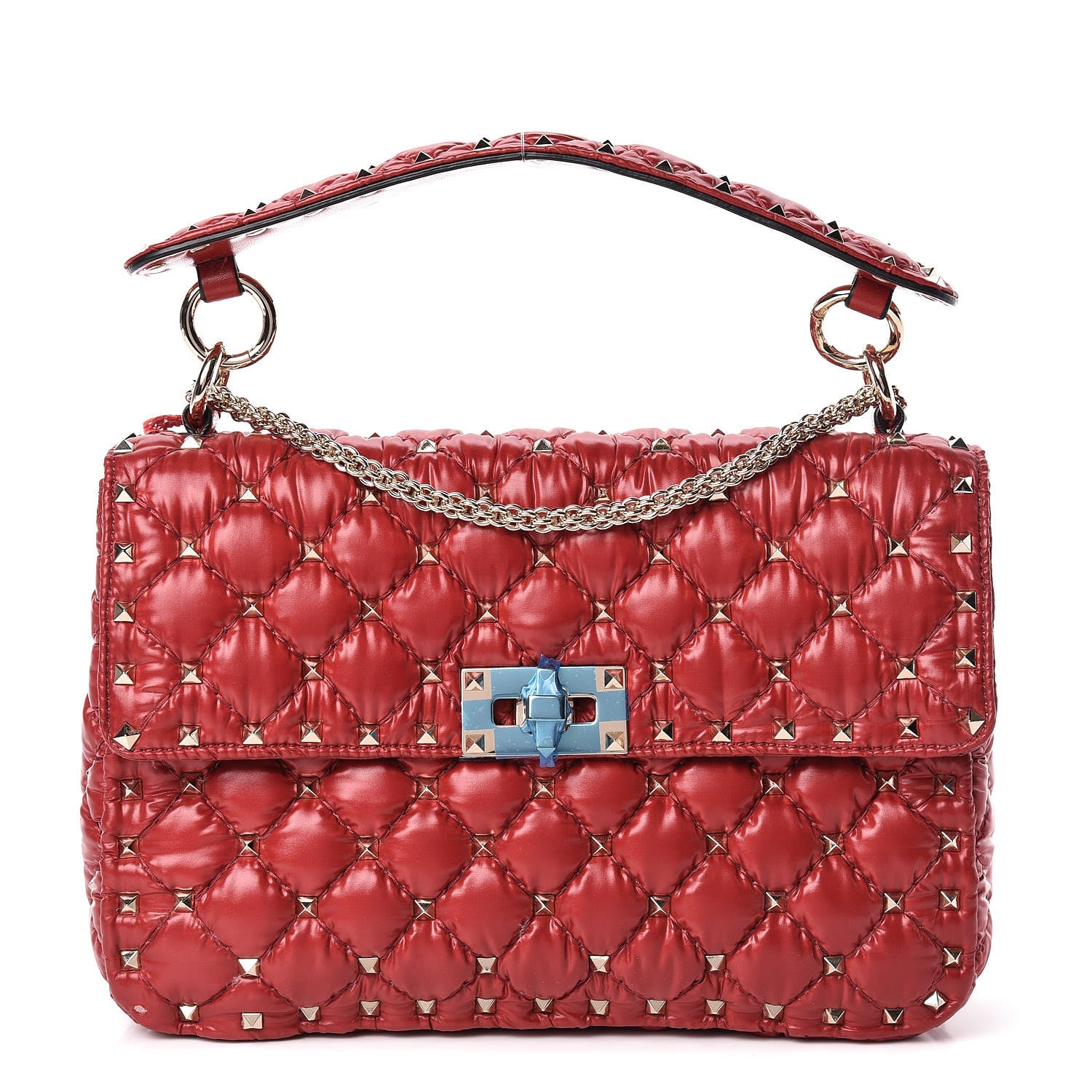 Valentino Garavani Nylon Moncler Quilted Medium Rockstud Spike Shoulder Bag Rosso Valentino 1 of 11