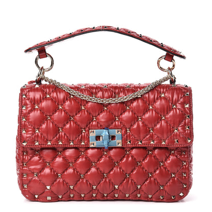 Valentino Garavani Nylon Moncler Quilted Medium Rockstud Spike Shoulder Bag Rosso Valentino 1 of 11