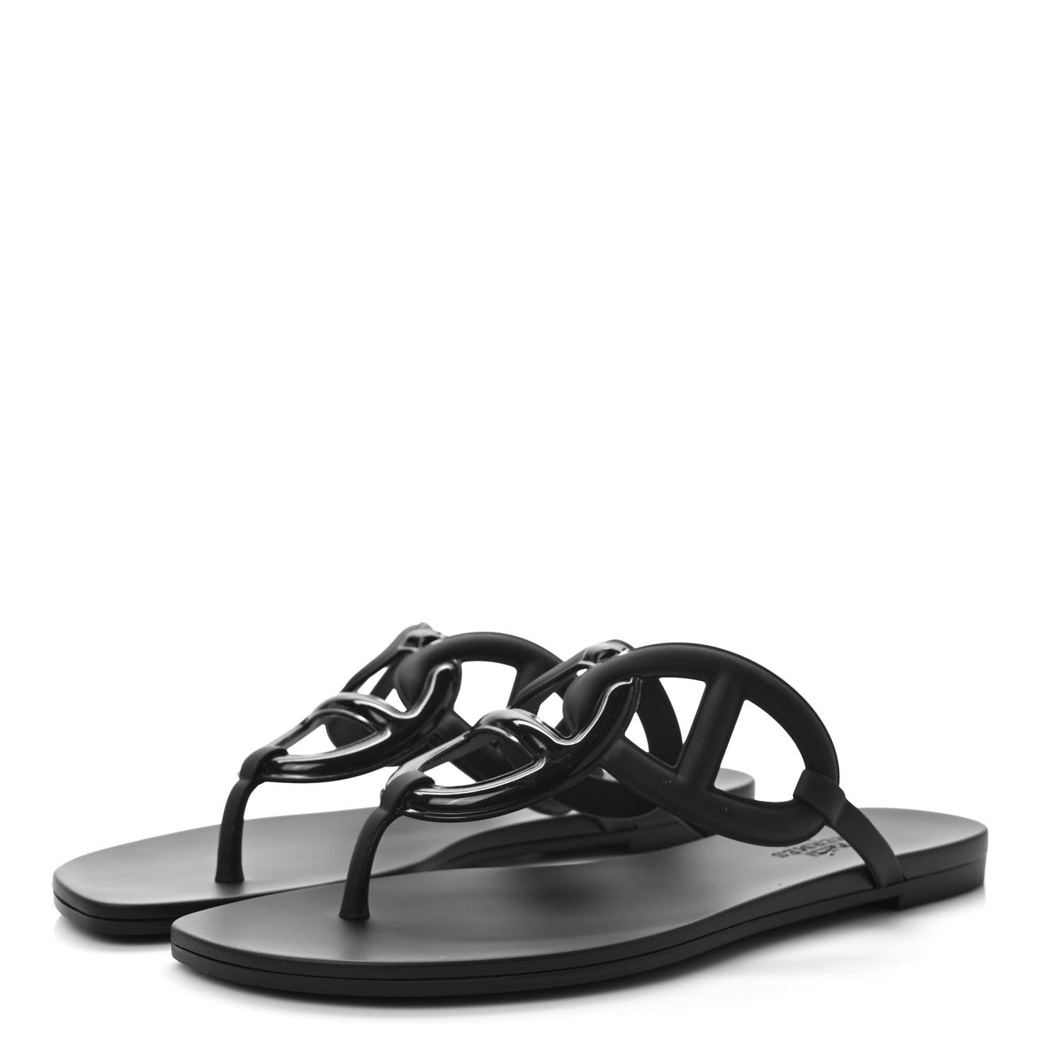 Hermes Rubber Womens Egerie Sandals 37 Black 3 of 7