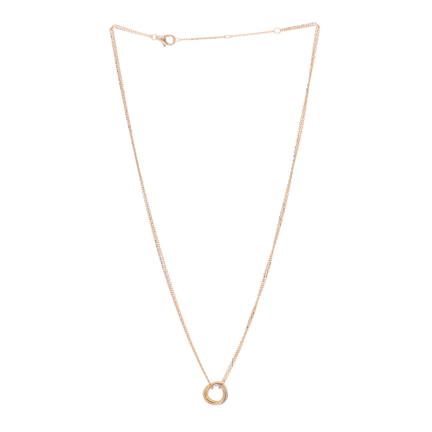 18K Pink Yellow White Gold Trinity Double Chain Pendant Necklace