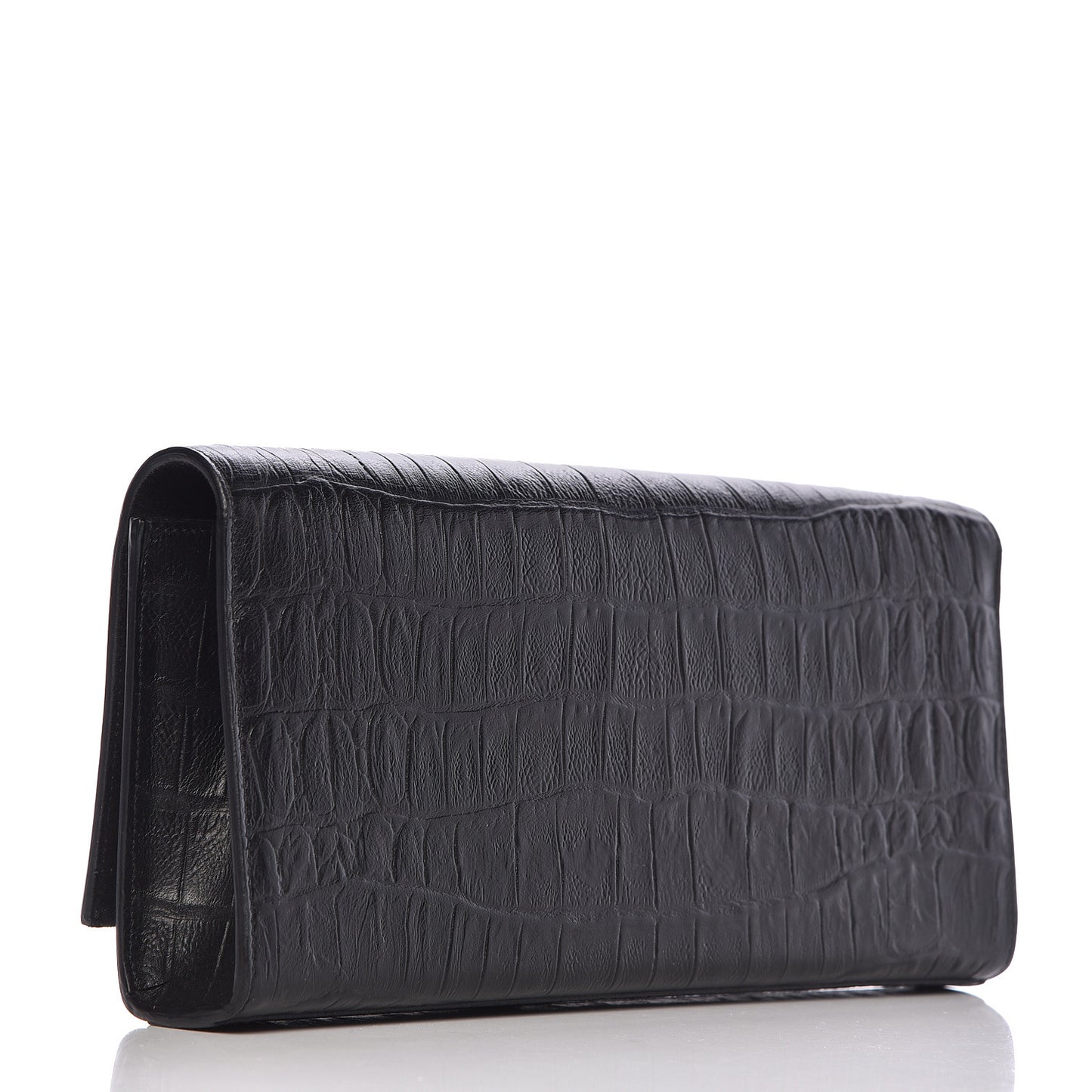 Calfskin Crocodile Embossed Classic Monogram Tassel Clutch Black