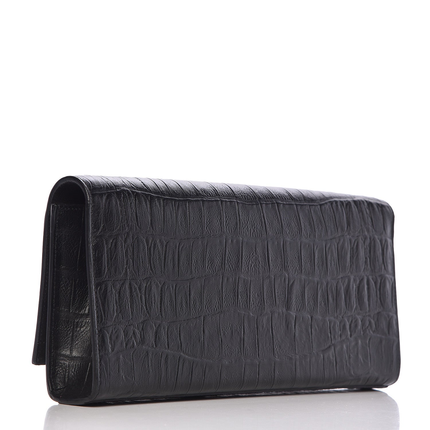 Saint Laurent Calfskin Crocodile Embossed Classic Monogram Tassel Clutch Black 3 of 13