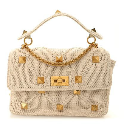Valentino Garavani Knit Large Roman Stud Shoulder Bag Ecru 1 of 9