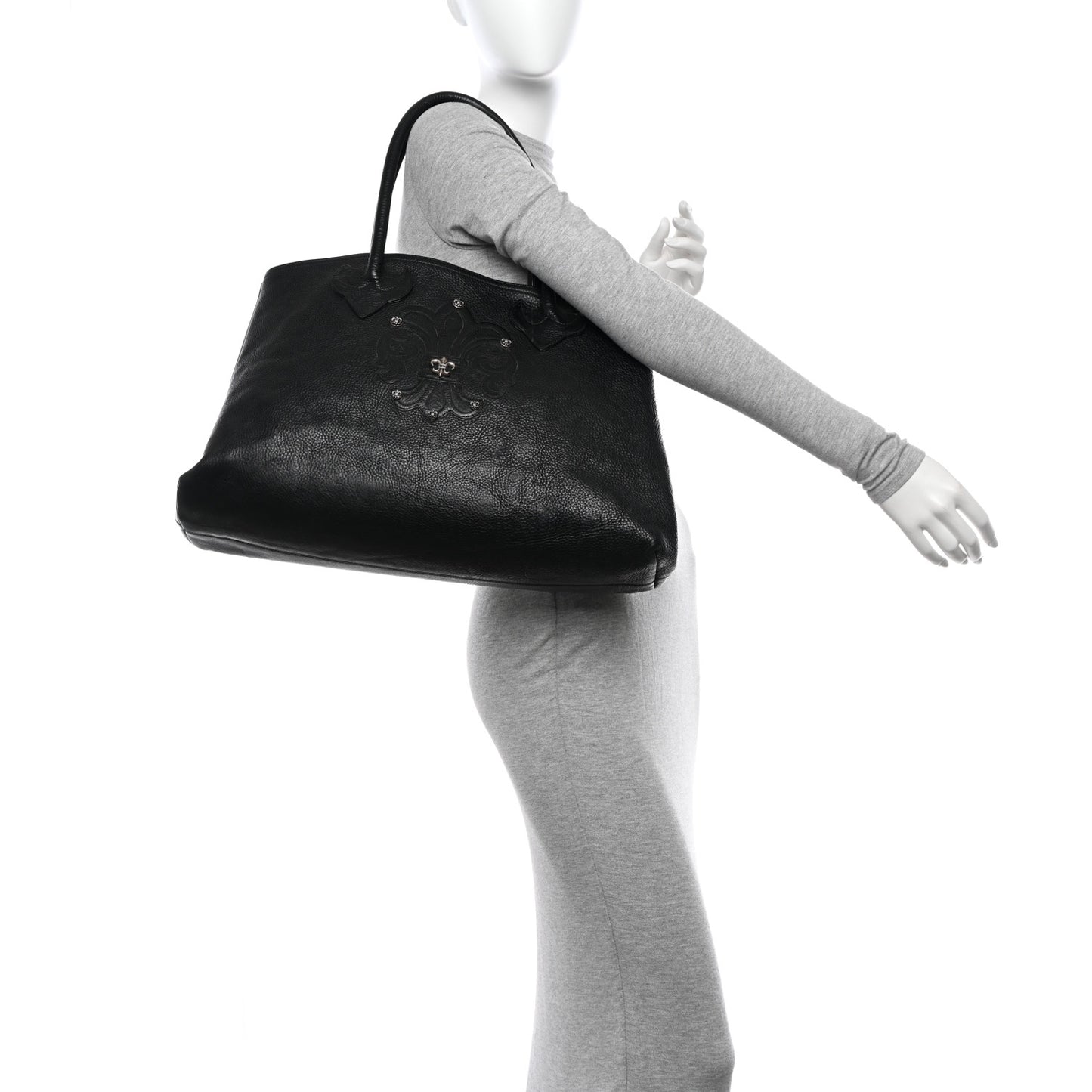 Grained Calfskin Fleur De Lis Tote Black