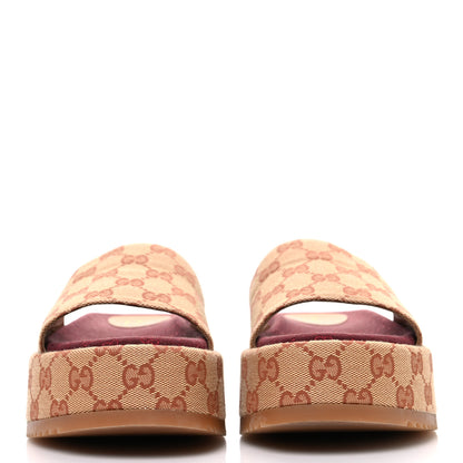 Gucci Canvas GG Monogram Angelina Platform Slide Sandals 36.5 Beige Ruggine 3 of 12