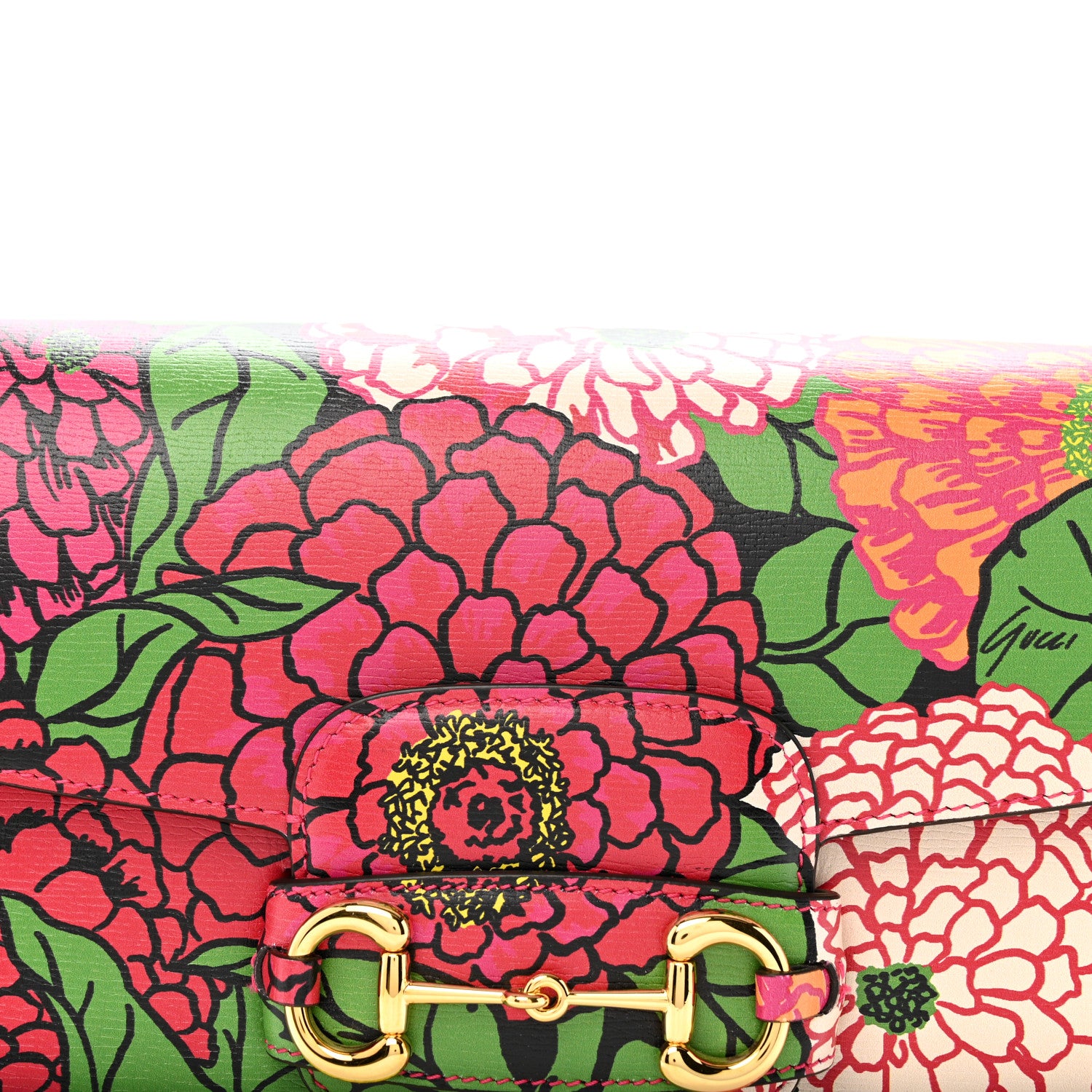 Gucci X KEN SCOTT New Shangai Calfskin Pomponica Print Horsebit 1955 Shoulder Bag Multicolor Fuxia Pompon 8 of 11