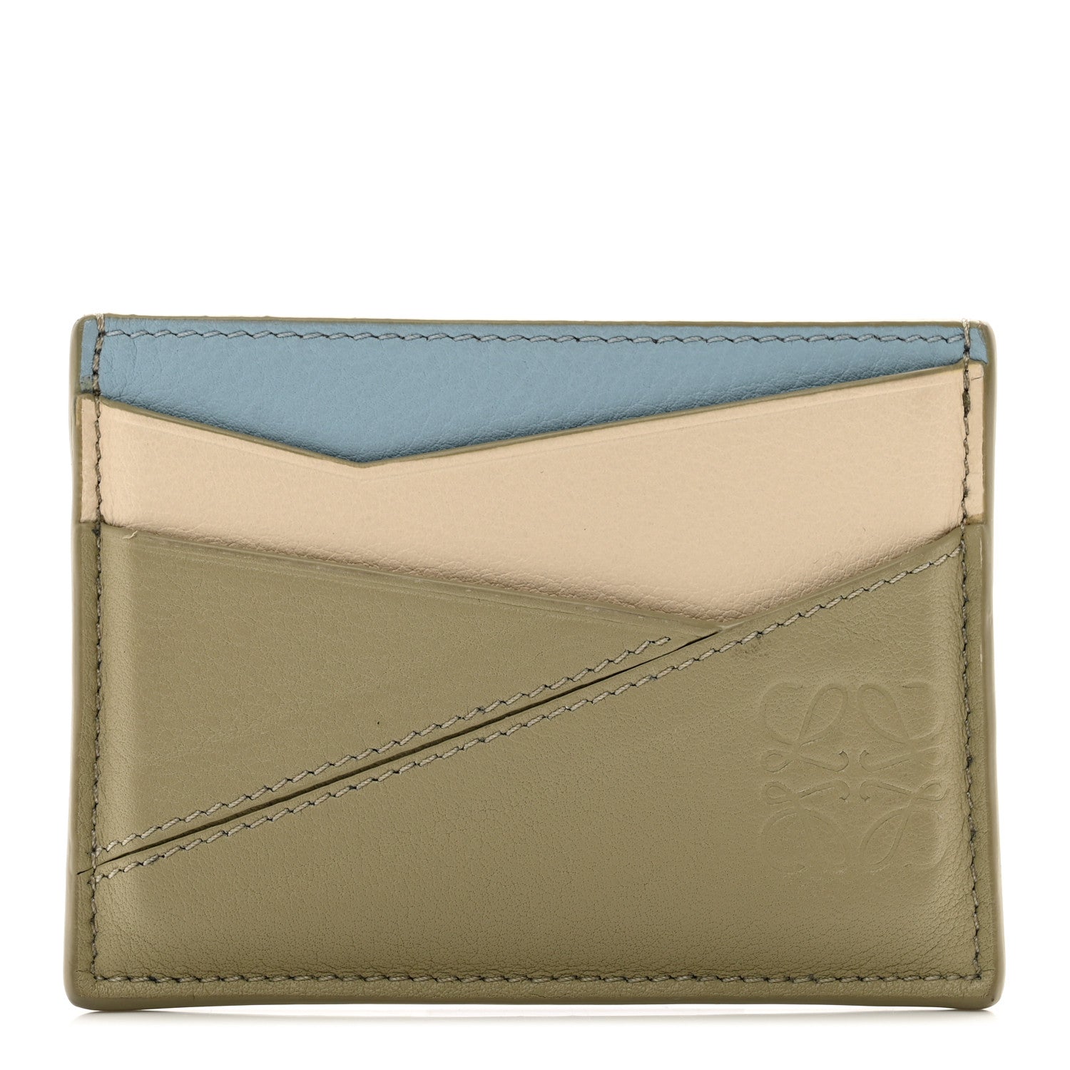 Loewe Calfskin Puzzle Colorblock Card Holder Dusty Blue Sage Green Angora 1 of 8