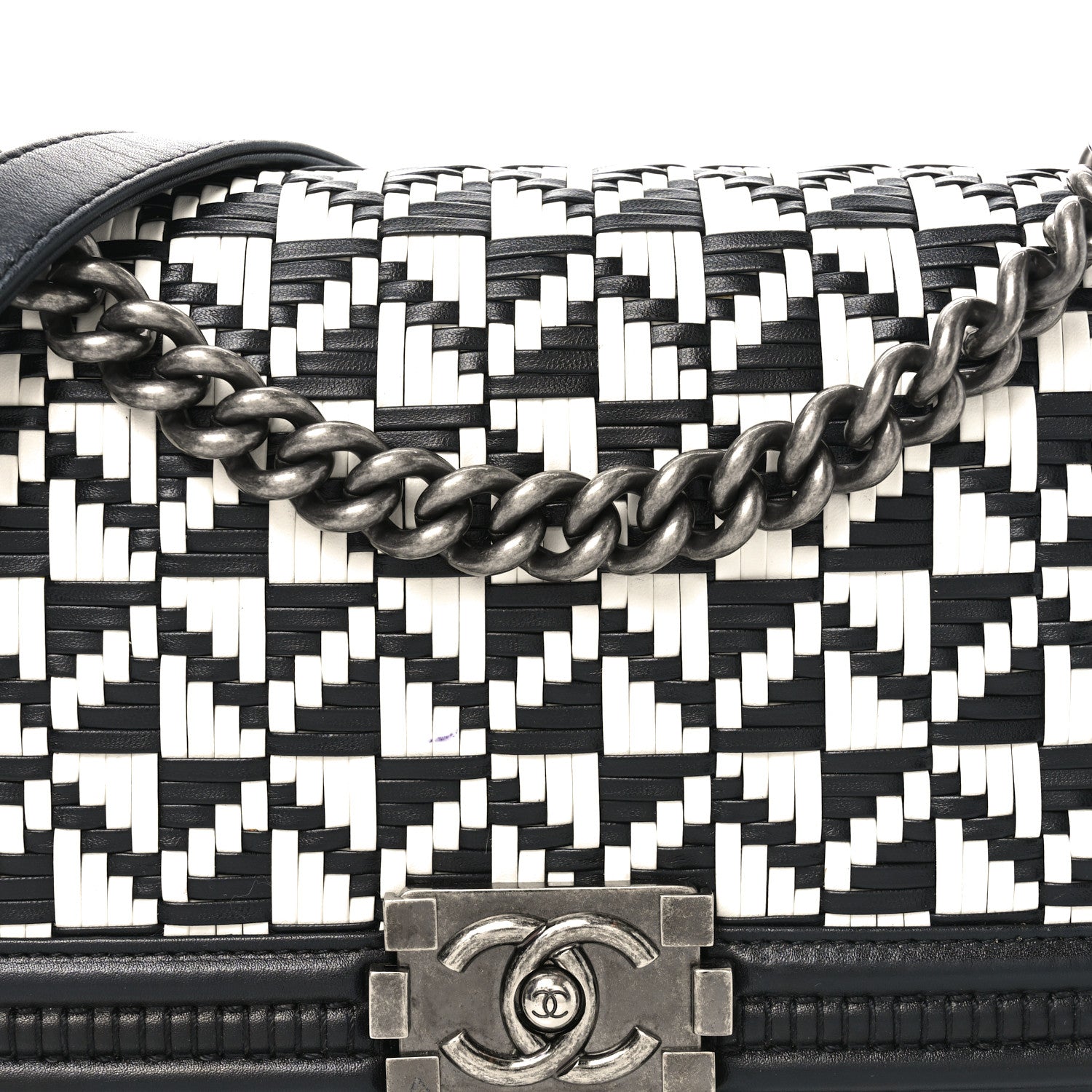 Chanel Calfskin Woven Medium Boy Flap Black White 8 of 10