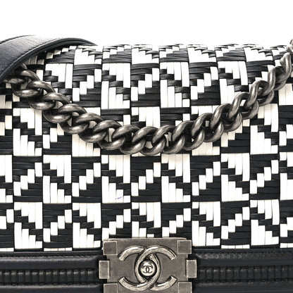 Chanel Calfskin Woven Medium Boy Flap Black White 8 of 10