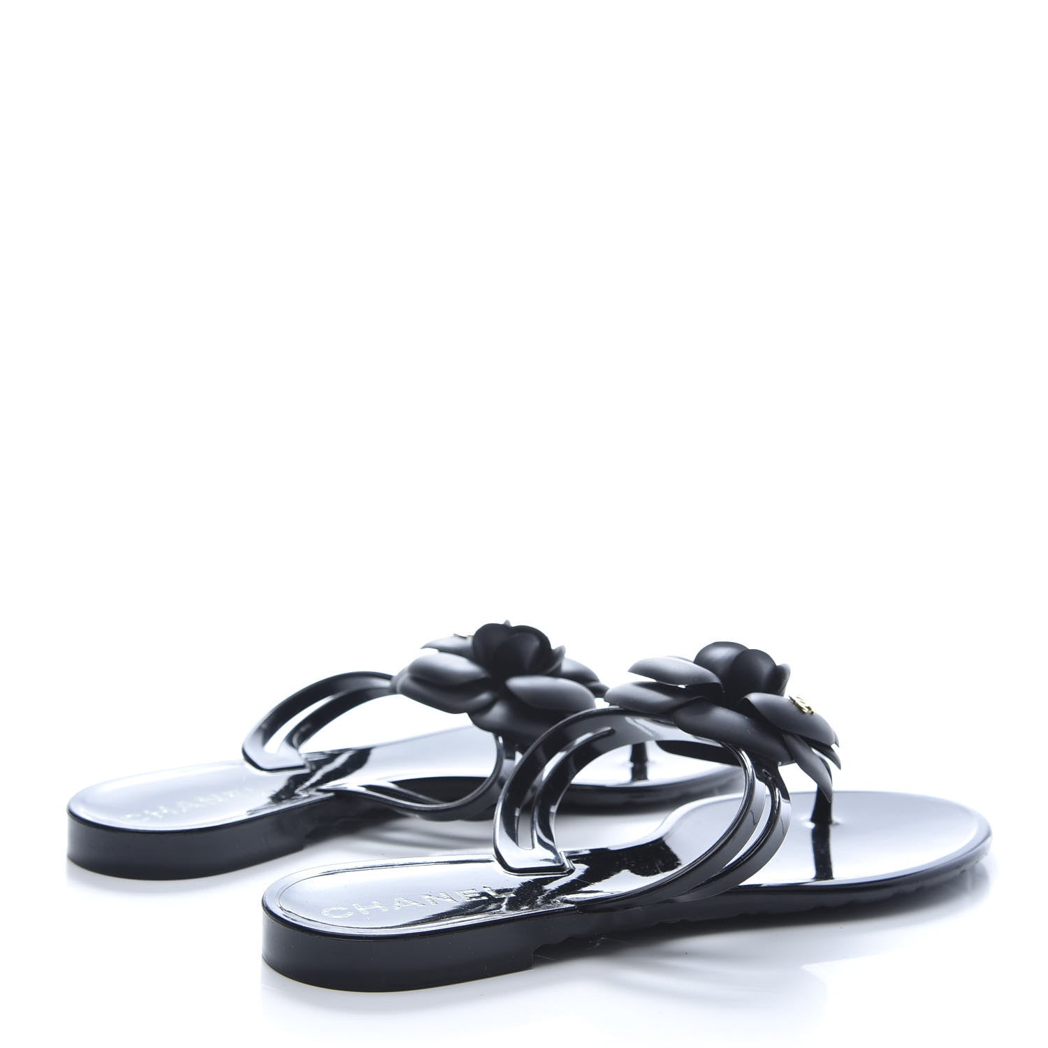 Chanel Jelly Quilted Camellia Thong Sandals 36 Black 4 of 8