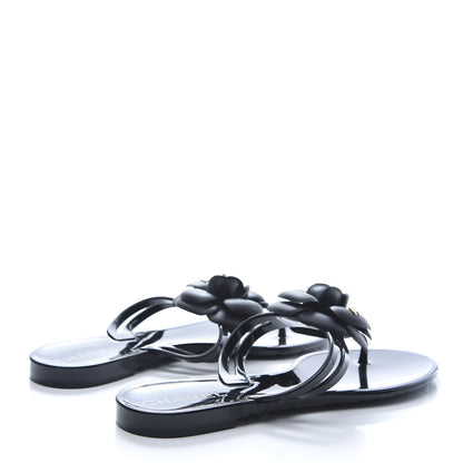 Chanel Jelly Quilted Camellia Thong Sandals 36 Black 4 of 8