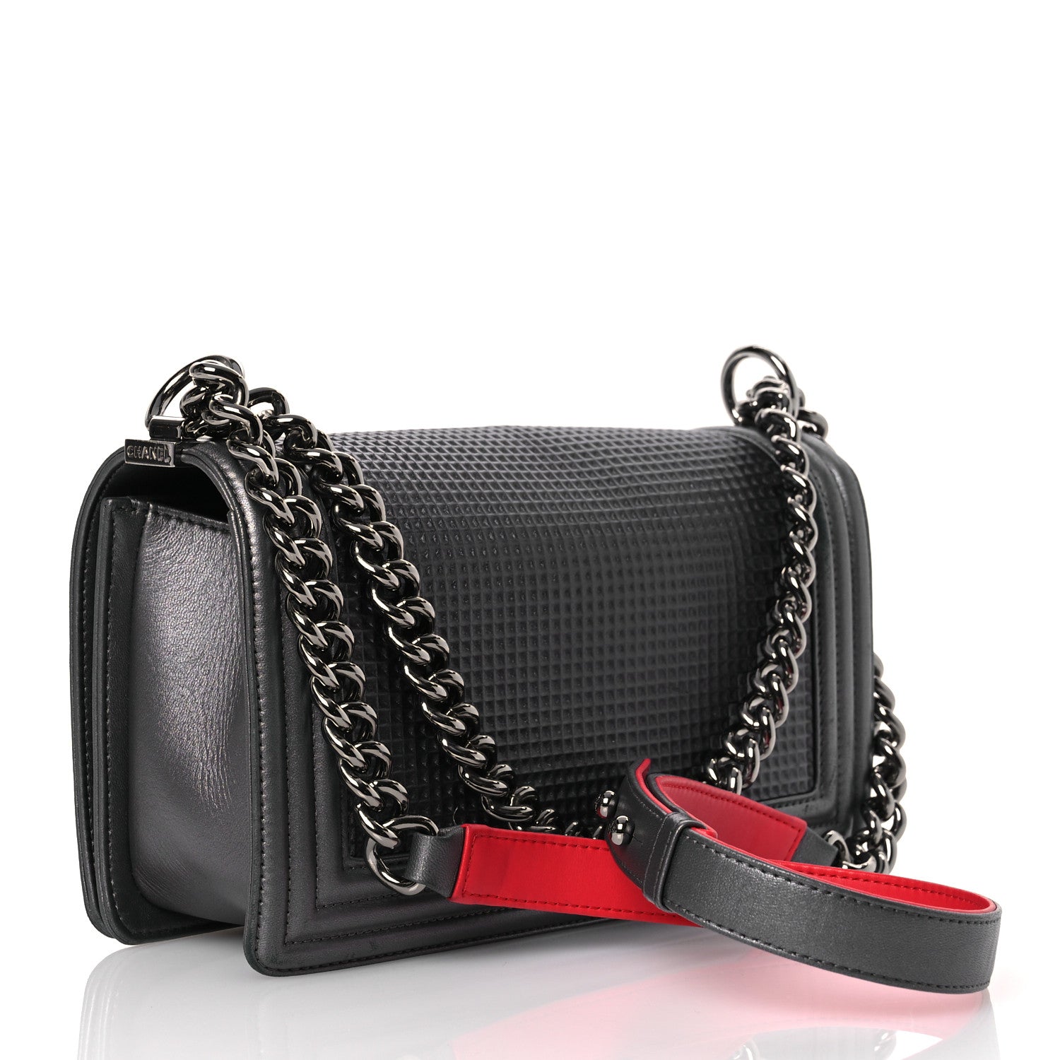 Chanel Lambskin Embossed Medium Boy Cube Flap Grey 3 of 16
